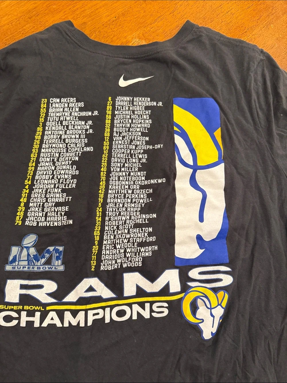 Nike Black Los Angeles Rams Super Bowl LVI Champions T-Shirt xl